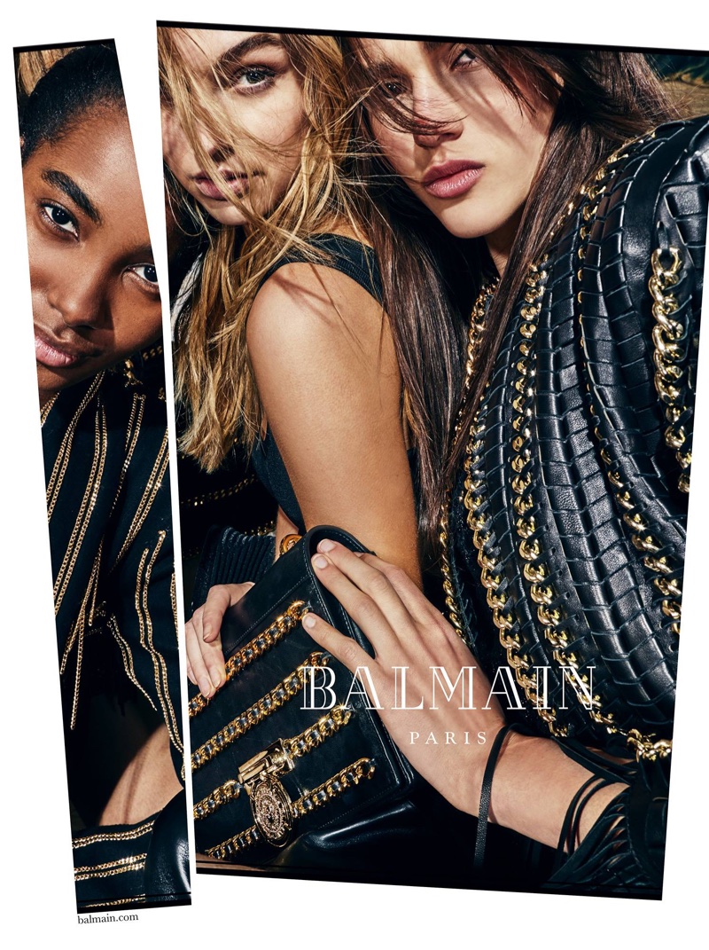 Tami Williams, Roosmarijn De Kok and Aleyna FitzGerald appear in Balmain’s spring-summer 2018 campaign