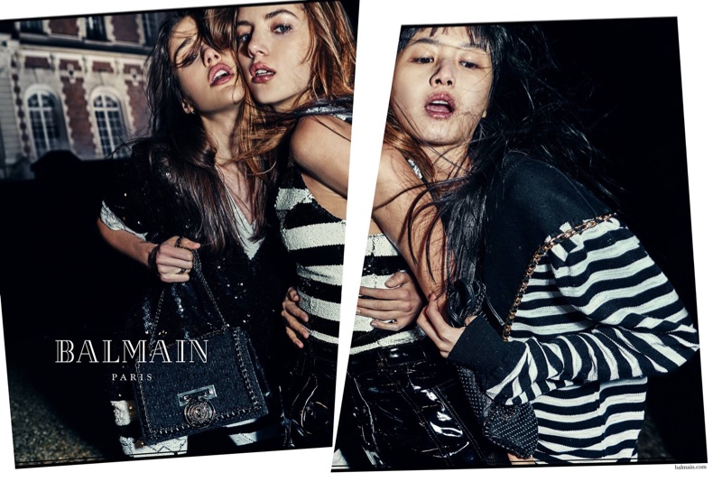 Aleyna FitzGerald, Valery Kaufman and Kiko Arai wear black and white for Balmain’s spring-summer 2018 campaign