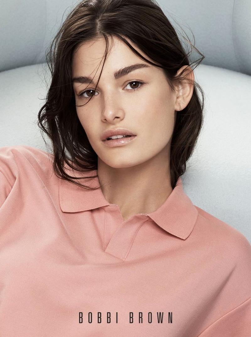 Model Ophelie Guillermand wears glossy lips in Bobbi Brown Cosmetics' spring-summer 2018 campaign