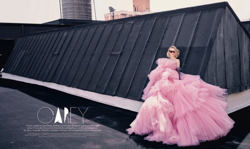 Actress Carey Mulligan wears bubblegum pink Gambattista Valli haute couture ballgown