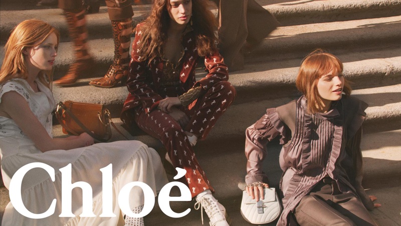 Rianne van Rompaey, Sophie Koella and Fran Summers star in Chloe’s spring-summer 2018 campaign