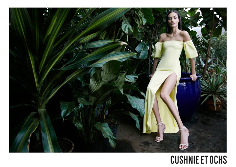 Model Gizele Oliveira wears yellow dress for Cushnie et Ochs' spring-summer 2018 campaign