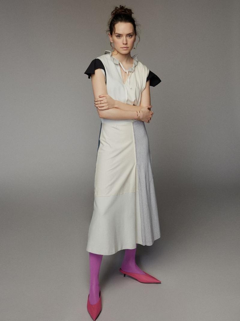 Daisy Ridley wears Balenciaga dress and shoes