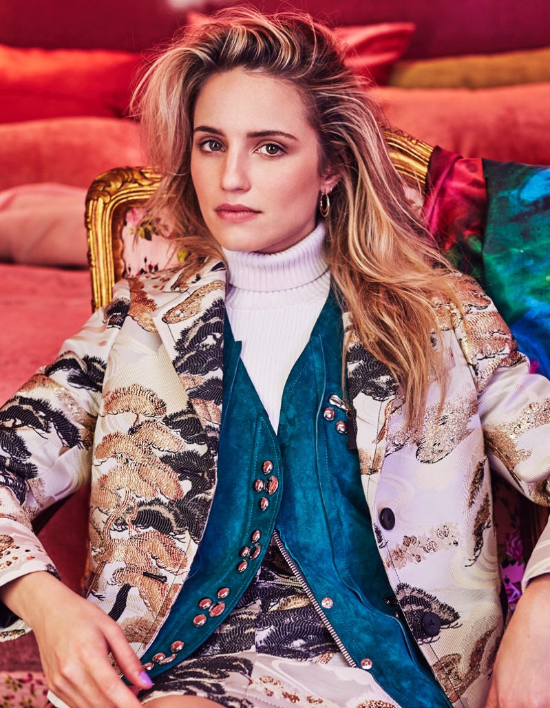 Actress Dianna Agron poses in complete look from Louis Vuitton