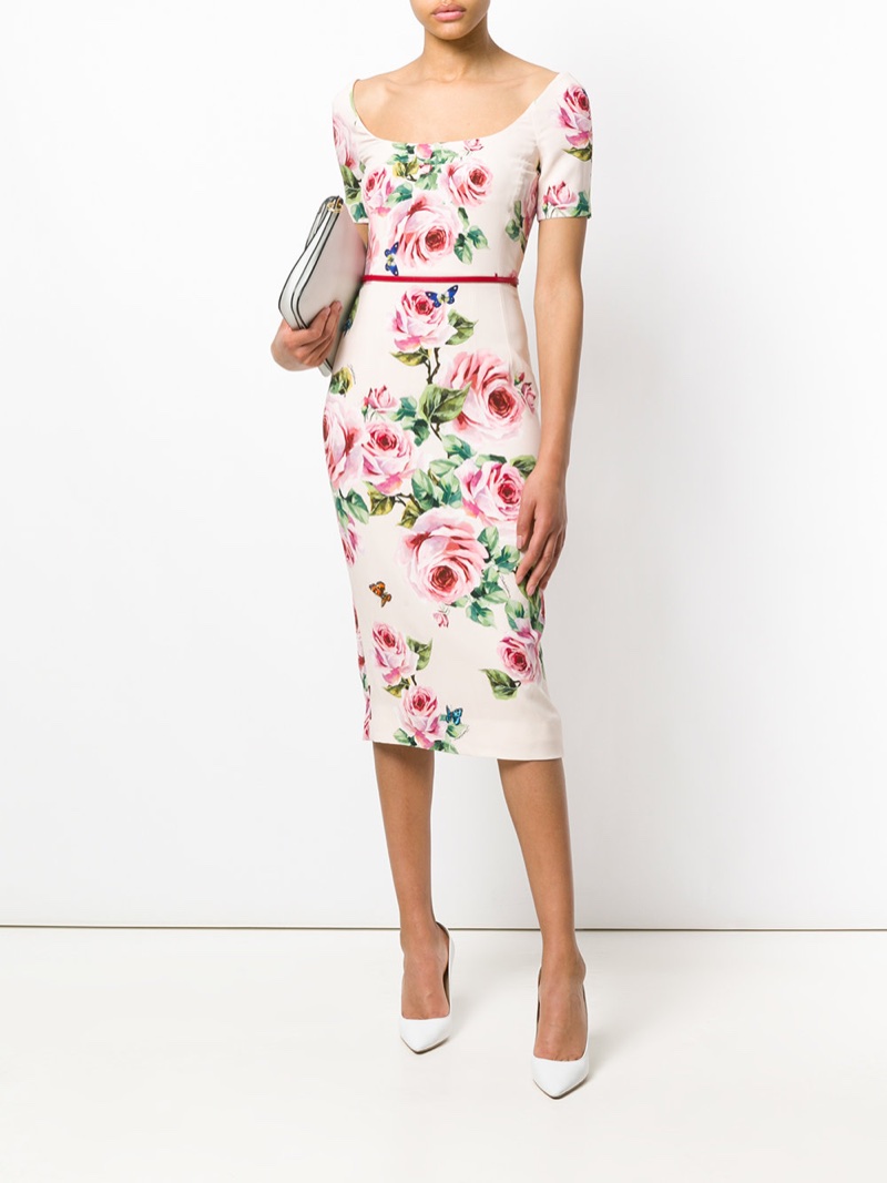 Dolce & Gabbana Rose Print Midi Dress $1,932