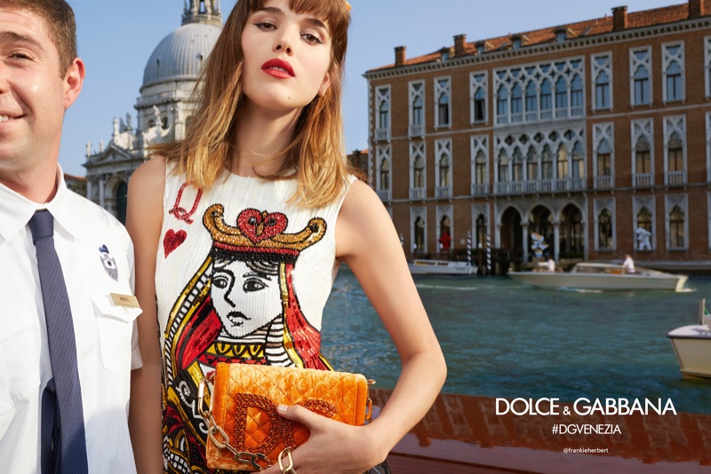 Frankie Herbert poses in Venice for Dolce & Gabbana’s spring-summer 2018 campaign