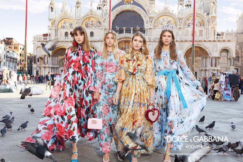 Dolce & Gabbana features printed silk dresses in spring-summer 2018 campaign