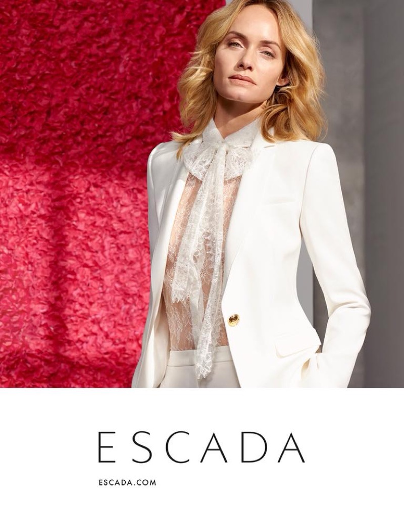 Amber Valletta looks elegant in lace for Escada's spring-summer 2018 campaign