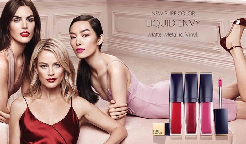 Hilary Rhoda, Carolyn Murphy and Fei Fei Sun front Estee Lauder Liquid Envy advertising campaign