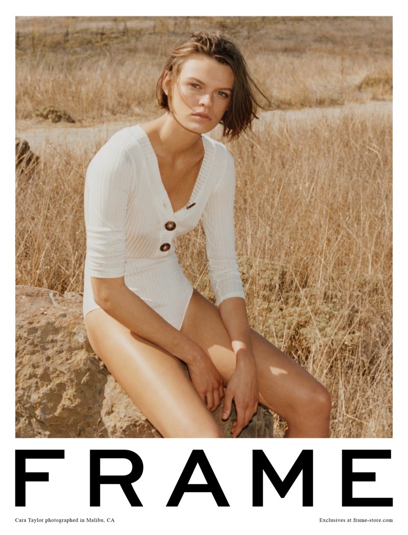 Cara Taylor wears white bodysuit in FRAME’s spring-summer 2018 campaign