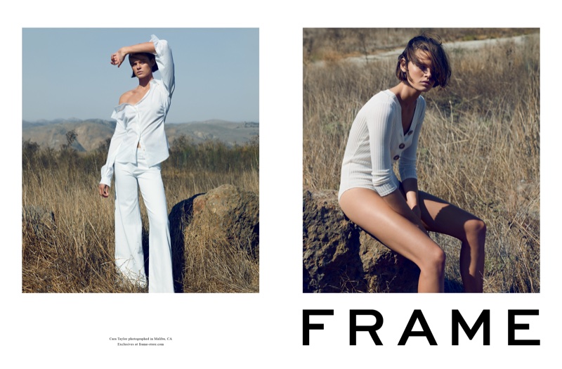 Cara Taylor poses in Malibu, California for FRAME’s spring-summer 2018 campaign