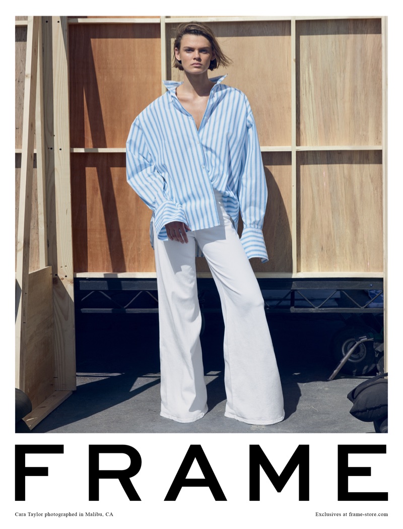 Model Cara Taylor appears in FRAME’s spring-summer 2018 campaign