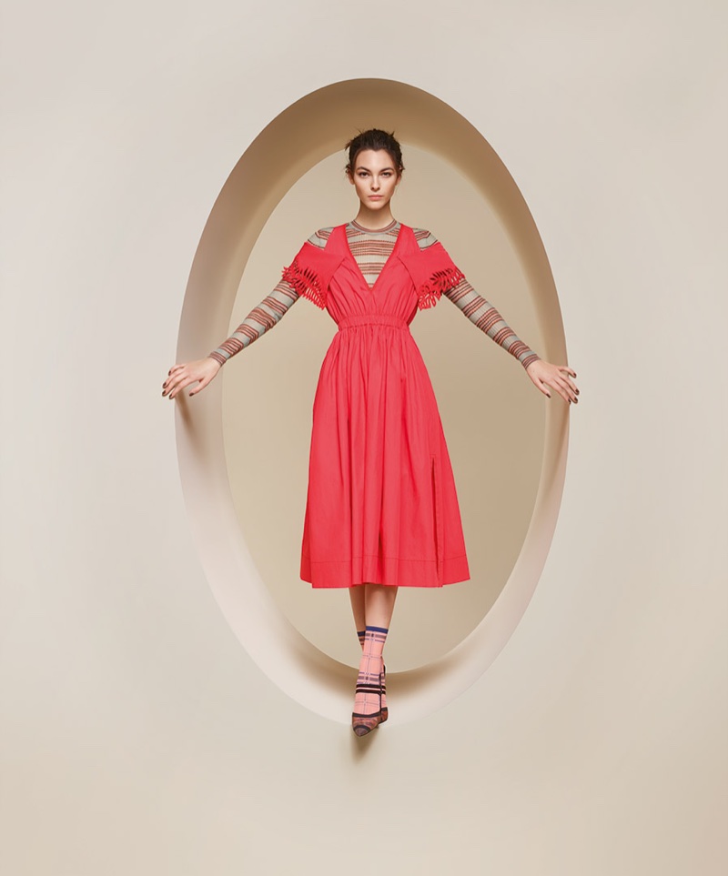 Model Vittoria Ceretti poses in red dress for Fendi's spring-summer 2018 campaign