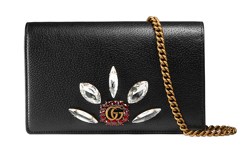 Gucci Leather Mini Chain Bag with Double G and Crystals $1,450