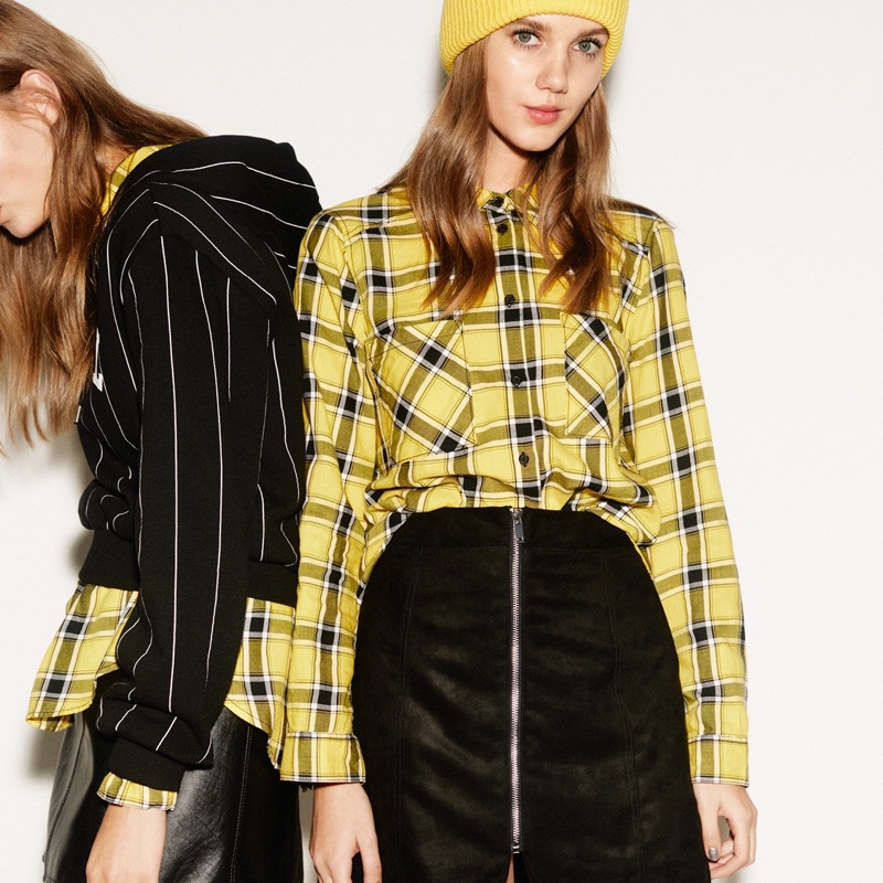 (Left) H&M Short Hooded Sweatshirt and Short Skirt (Right) H&M Plaid Shirt and Short Skirt