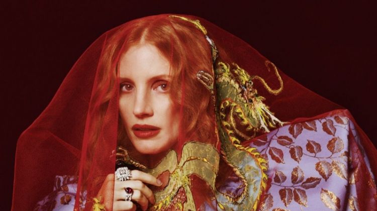 Jessica Chastain Enchants in Embroidered Dresses for ELLE Taiwan