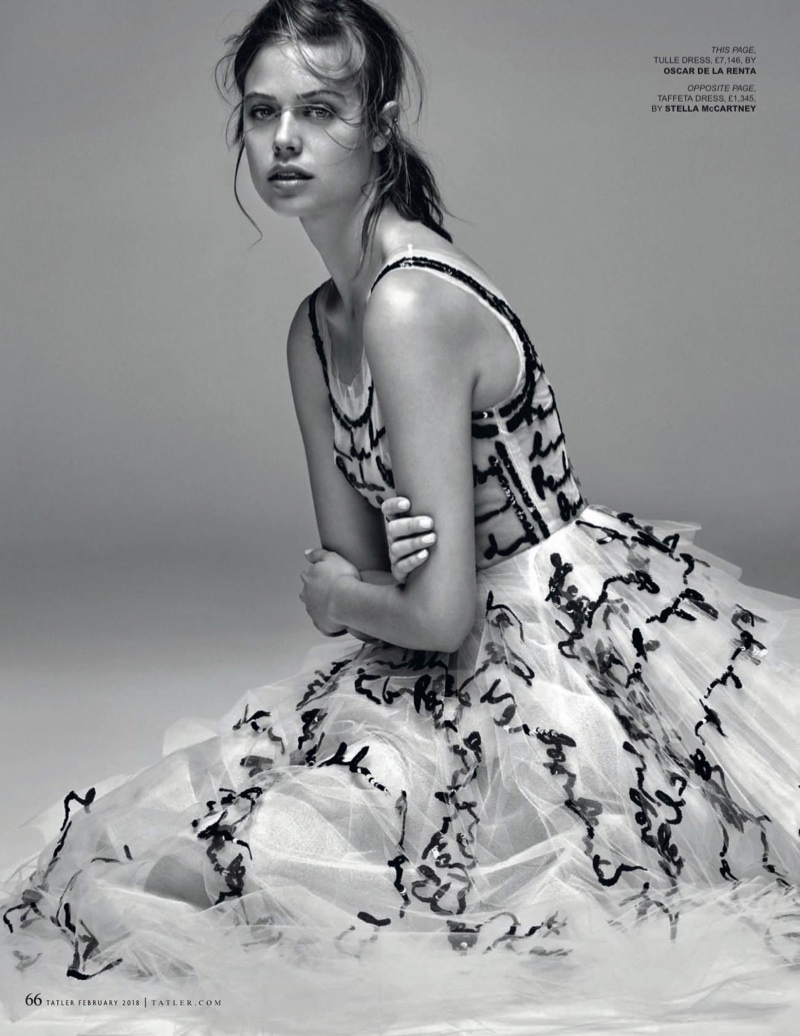 Jessica Clarke Poses in Gorgeous Spring Gowns for Tatler UK