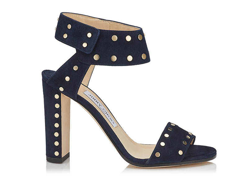 Jimmy Choo Veto 100 Navy Suede Sandals with Gold Studs $425 (previously $850)