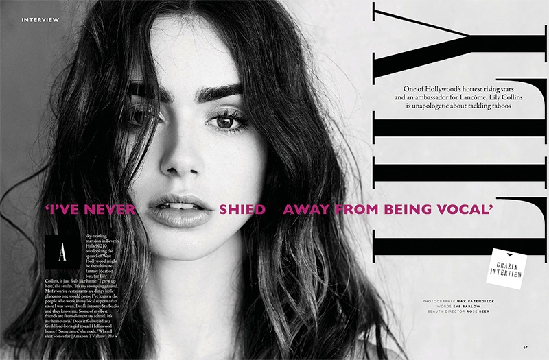 Wearing a wavy hairstyle, Lily Collins looks ready for her closeup