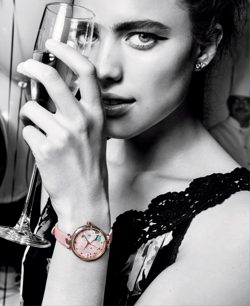Margaret Qualley wears pink watch in Kate Spade's spring-summer 2018 campaign