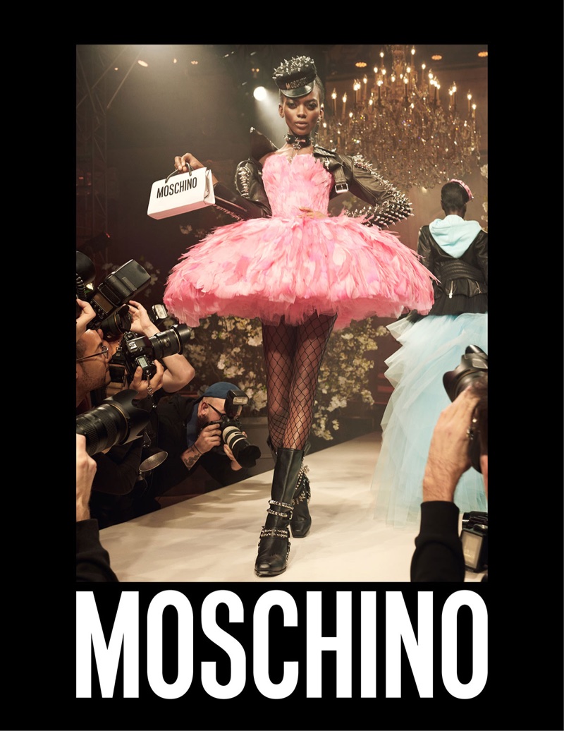 Aube Jolicoeur looks pretty in pink for Moschino's spring-summer 2018 campaign