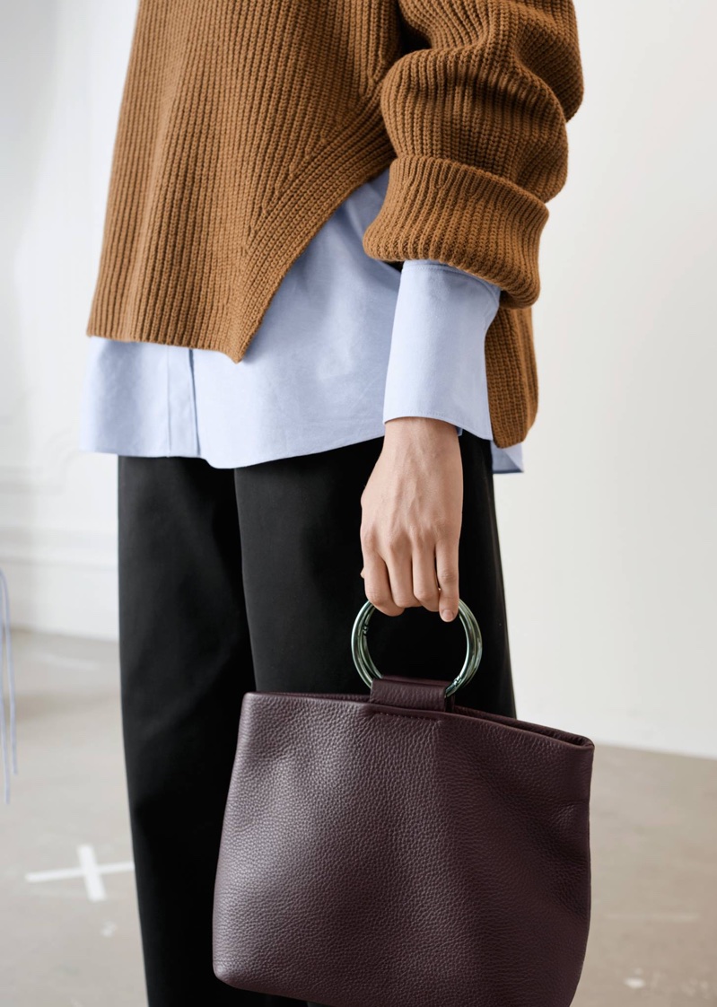 & Other Stories Oversized Side-Slit Turtleneck, Oversized Button Down Shirt and Ring Fold-Over Clutch