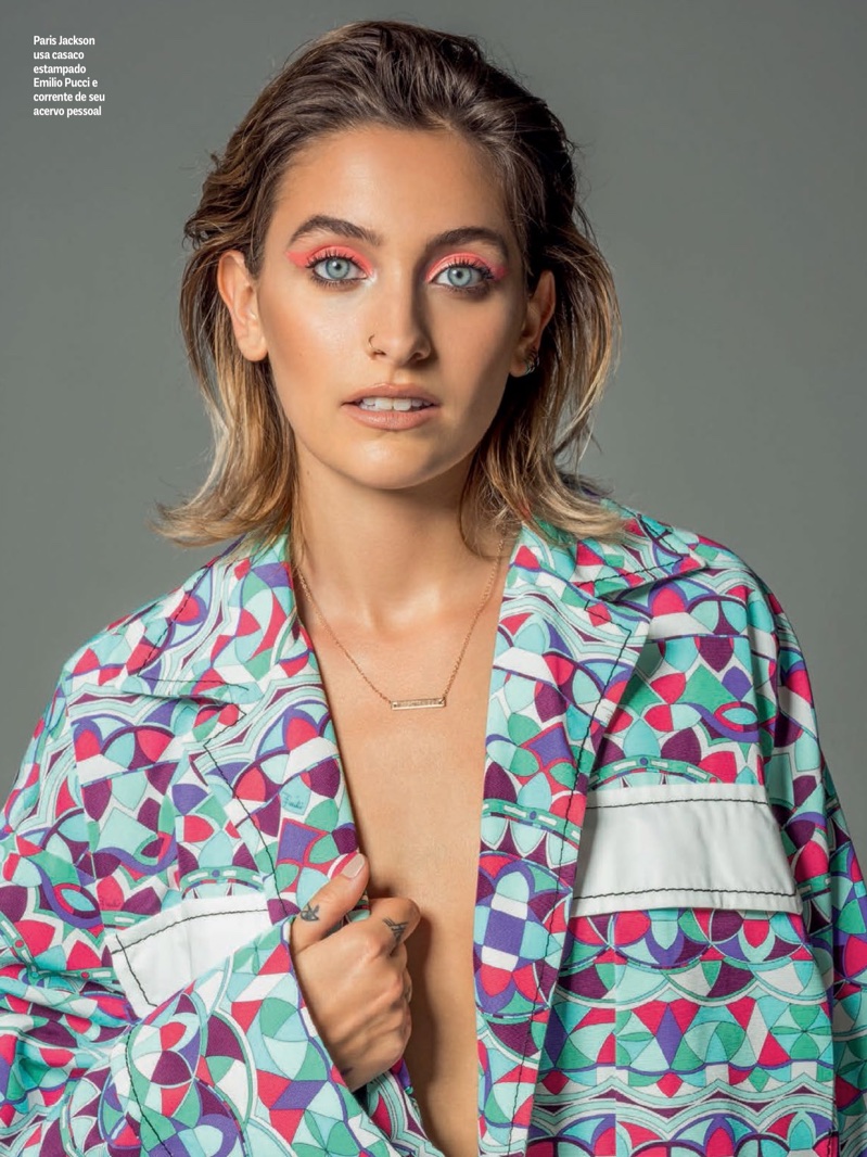 Actress Paris Jackson wears printed jacket from Emilio Pucci