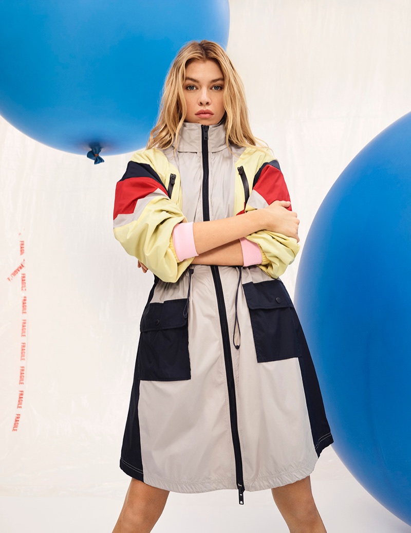 Model Stella Maxwell poses in parka jacket for Pepe Jeans' spring-summer 2018 campaign