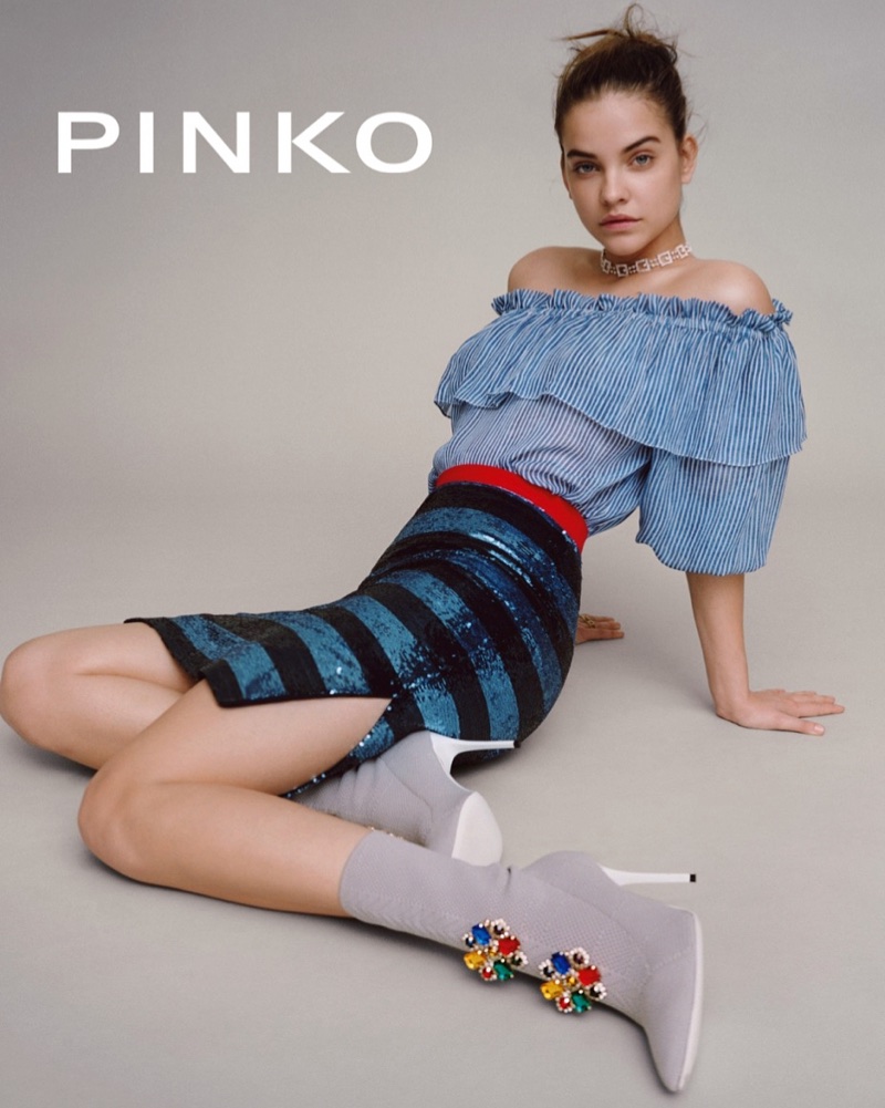Barbara Palvin models off-the-shoulder top in Pinko's spring-summer 2018 campaign