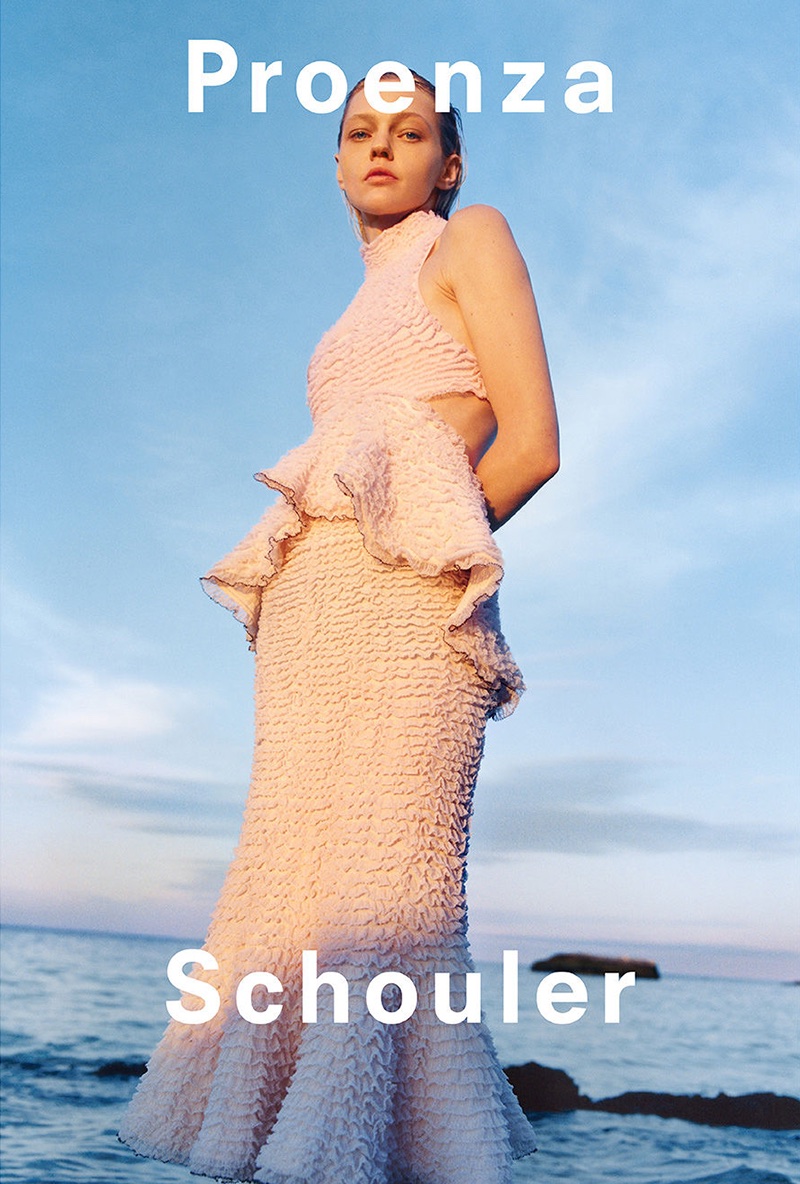 Sasha Pivovarova models ruffled dress in Proenza Schouler's spring-summer 2018 campaign