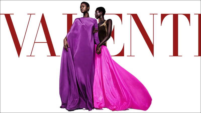 Adut Akech and Oumie Jameh wear bold gowns in Valentino's spring-summer 2018 campaign