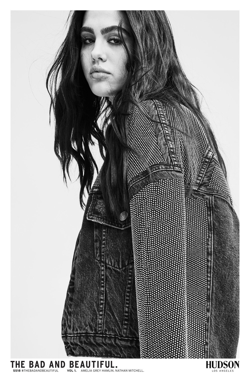 Amelia Gray Hamlin wears denim jacket in Hudson Jeans' spring-summer 2018 campaign