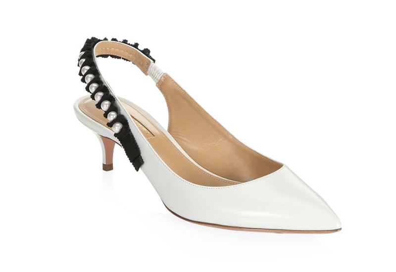 Aquazzura Love Story Leather Slingback Pumps in White $795