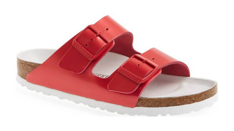 Birkenstock 'Arizona Hex' Shock Drop Slide Sandal in Red Leather $184.95