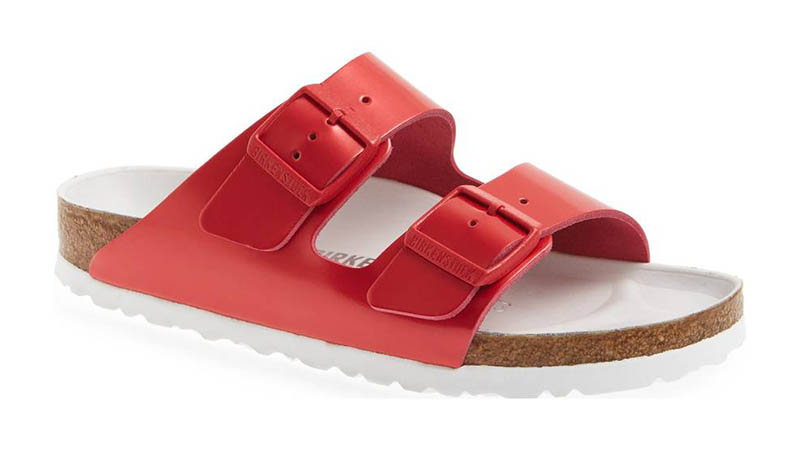 Birkenstock 'Arizona Hex' Shock Drop Slide Sandal in Red Leather $184.95