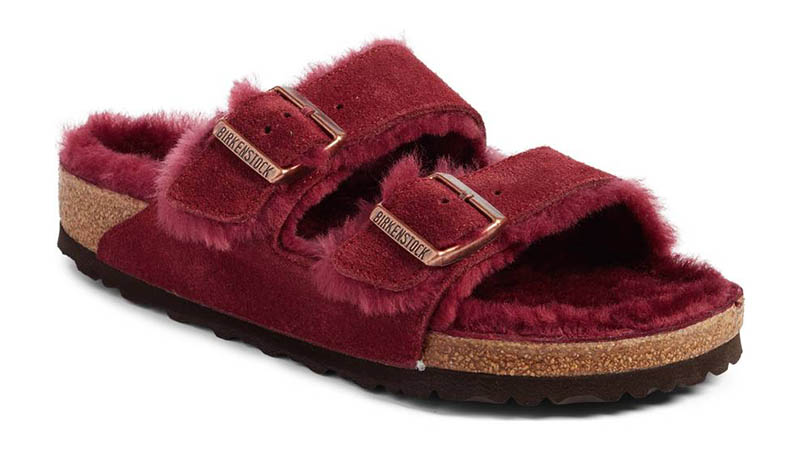 Birkenstock Arizona Shearling Lined Slide Sandal in Bordeaux $145