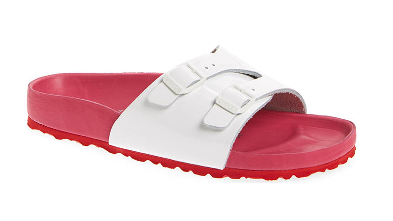 Birkenstock Vaduz Exquisite Shock Drop Sandal in White/Red $184.95