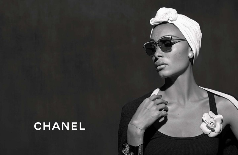 Adwoa Aboah models sunglasses in Chanel Eyewear's spring-summer 2018 campaign