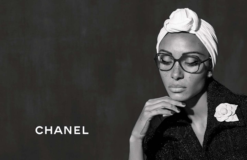 Adwoa Aboah wears optical frame in Chanel Eyewear spring-summer 2018 campaign