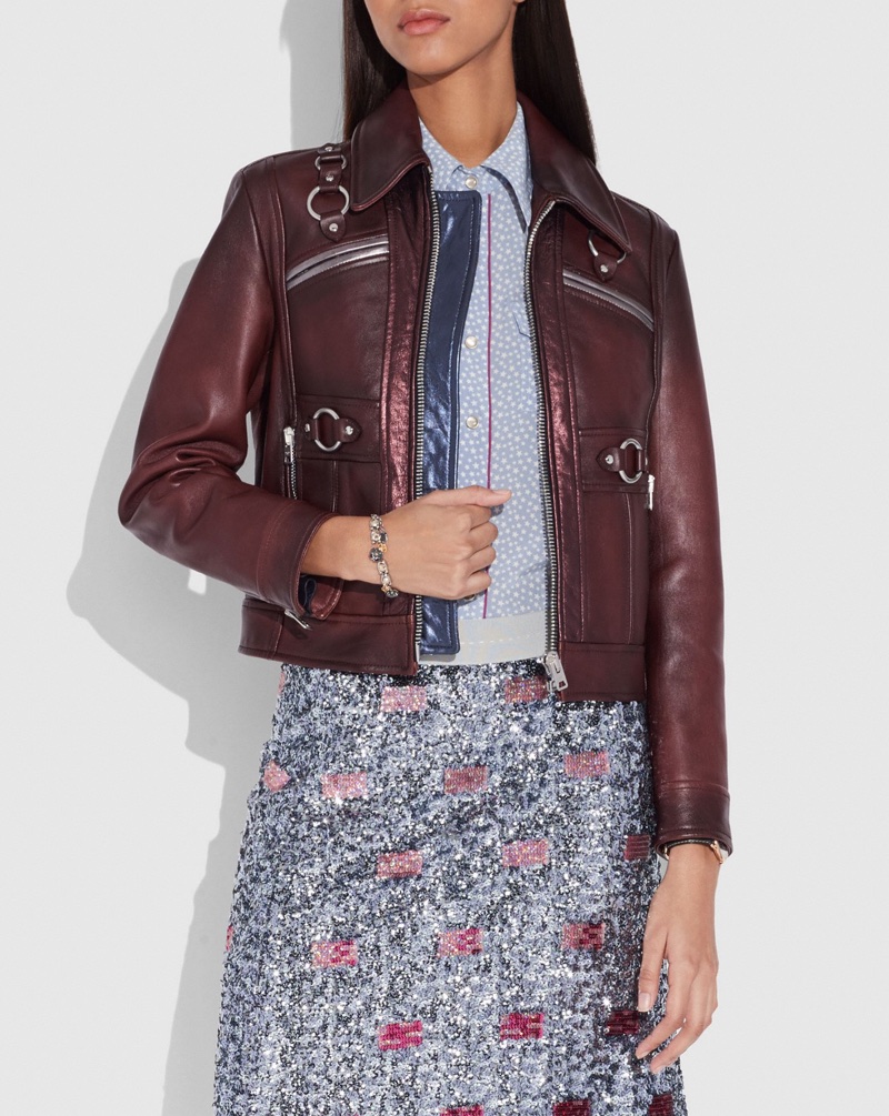 Coach Burnished Leather Jacket with Harness Detail $1,800