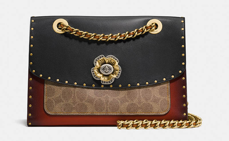 Coach Parker Bag with Border Rivets and Snakeskin Detail $450