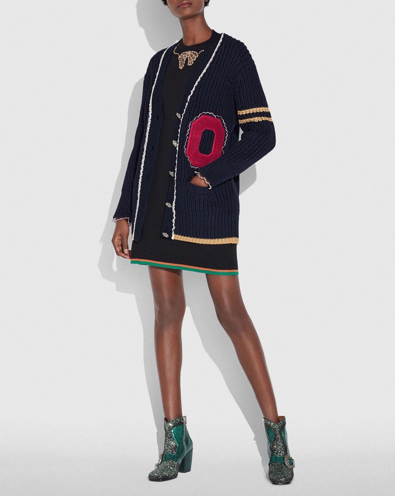 Coach Varsity Cardigan in Navy $850