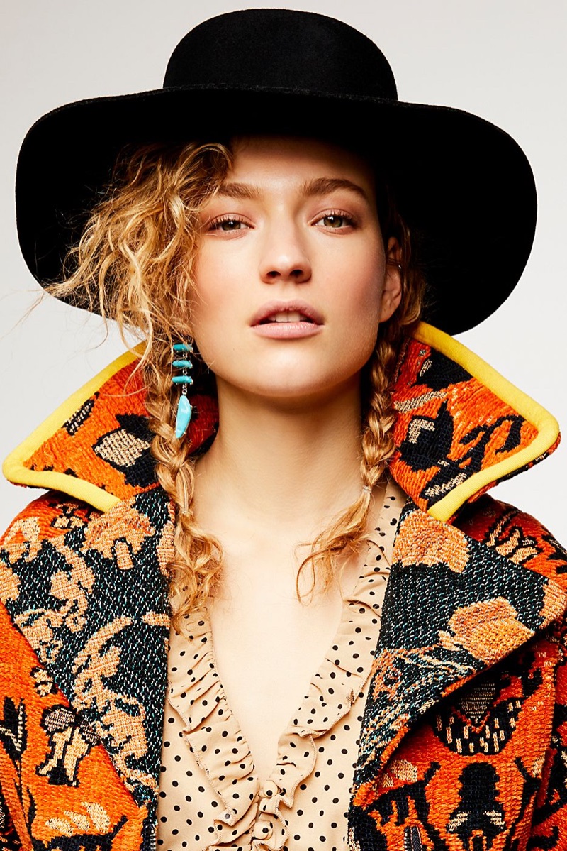 Free People Mosaic Boxy Moto Jacket, Smell the Roses Dot Top and Raw Stone Threader Earring Set