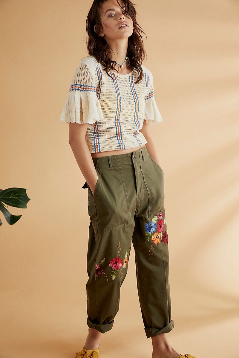 Free People Striped Babes Only Tee and Rialto Jean Project Embroidered Military Pant