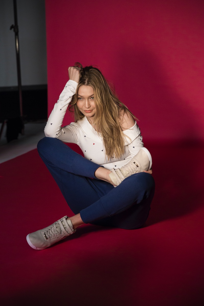 BEHIND THE SCENES: Gigi Hadid strikes a pose for Reebok