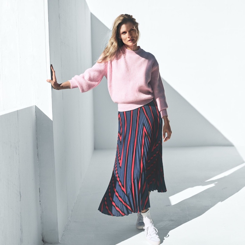 H&M Rib-Knit Sweater, Pleated Skirt and Twill Sneakers