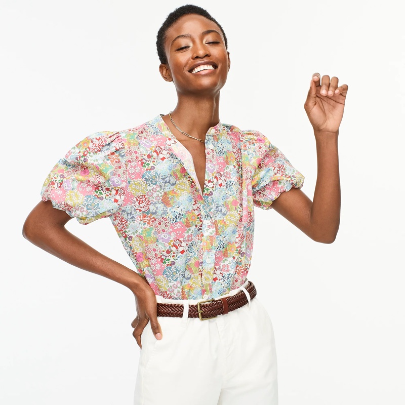 J. Crew Classic Fit Puff Sleeve Top in Liberty Patchwork Dream Floral $110