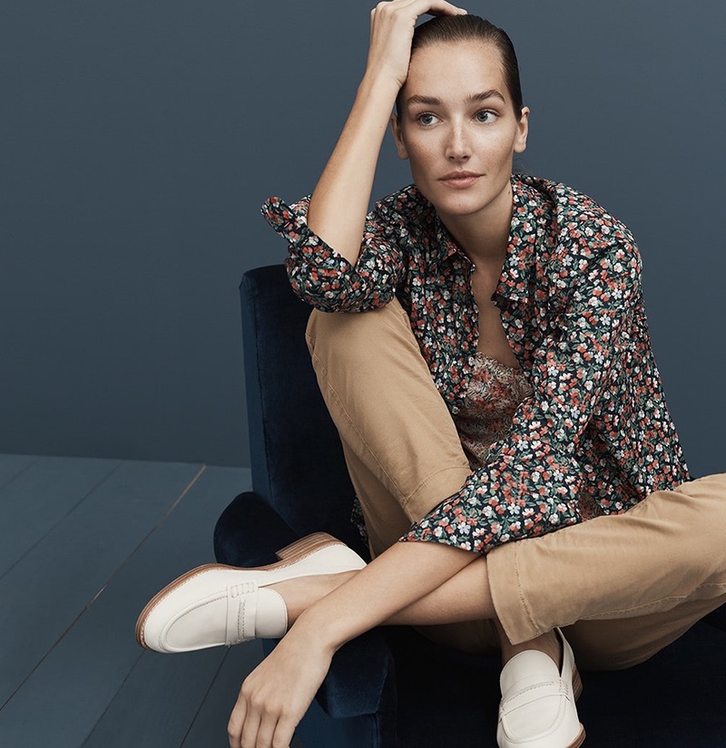 J. Crew Slim Perfect Shirt in Liberty Sarah Floral, Cotton Pajama Set in Liberty Floral, High-Rise Slim Boy Chino Pant and Ryan Penny Loafers in Leather