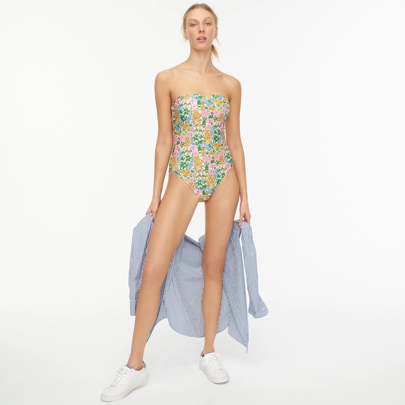 J. Crew Tiered Bandeau One-Piece in Liberty Mini Floral Walk $148