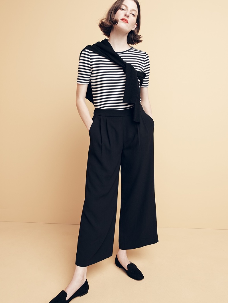 J. Crew New Perfect-Fit T-Shirt in Stripe, V-Neck Boyfriend Sweater in Everyday Cashmere and Suede Smoking Slippers